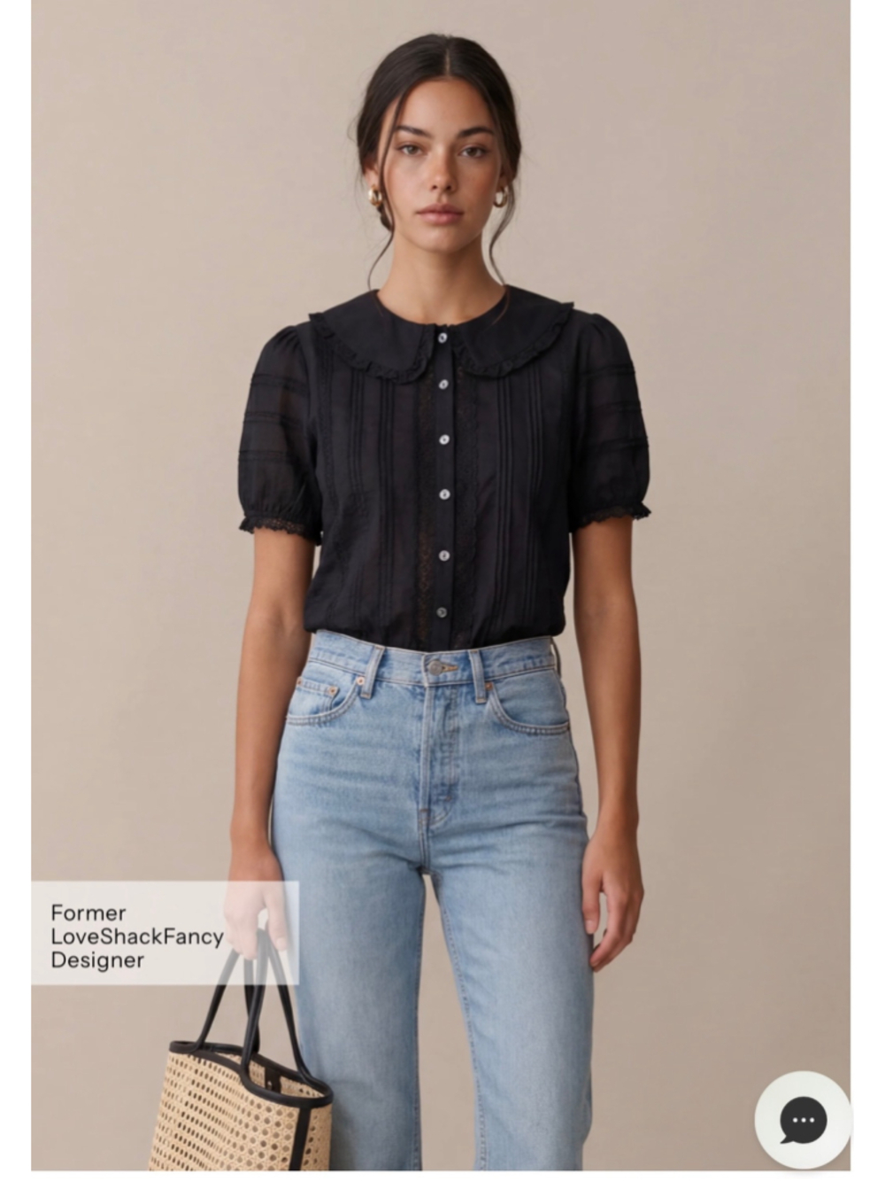Women's Sorella Dorothy Cotton Black Button Down Shirt, Size S